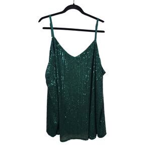 Torrid Tank Top Womens 4X Green Sophie Sequin V-Neck Adjustable Straps Lined